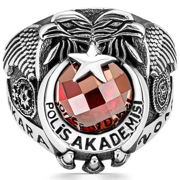 Gümüş Polis Akademisi Kırmızı Taşlı Erkek Yüzük  SL5439 - Resim 8
