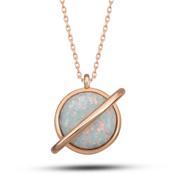 Gümüş Rose Opal Taşlı Gezegen Kadın Kolye SL5693 ürün görseli