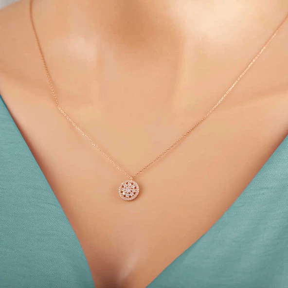 ​Gümüş Rose Çiçek Kadın Kolye  SL5330 - Resim 4