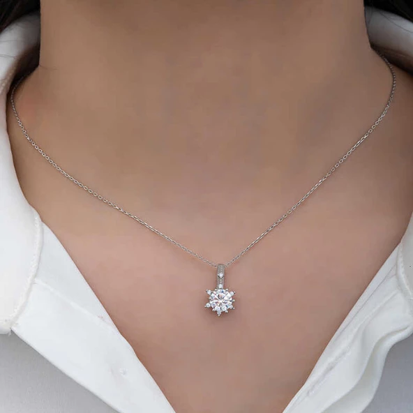 ​Gümüş Çiçek Desenli Kadın Kolye SL6155 - Resim 6