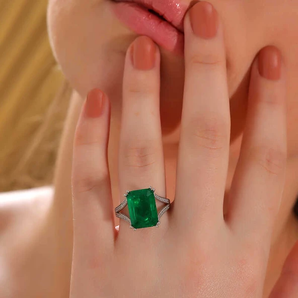 Gümüş Yeşil Renk Paraiba Taşlı Kadın Yüzük SL6204 - Resim 4