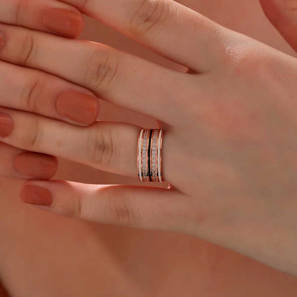 Gümüş Rose Zirkon Taşlı Kadın Yüzük  SL6202 - Resim 4