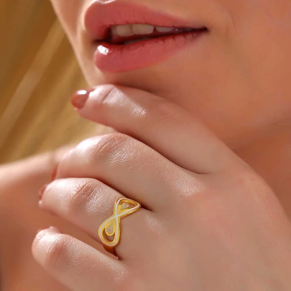 Gümüş Gold Zirkon Taşlı Sonsuzluk Kadın Yüzük  SL6186 - Resim 4