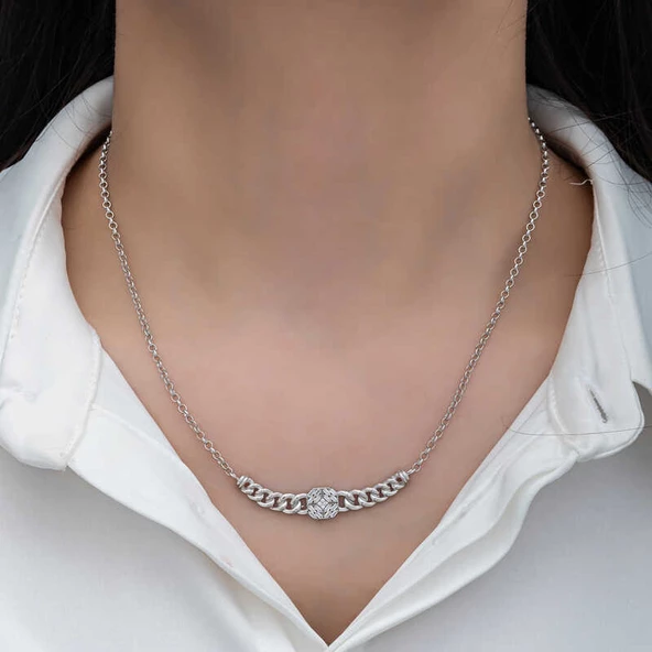 Gümüş Gurmet Zincirli Kare Baget Taşlı Kadın Kolye SL6159 - Resim 10