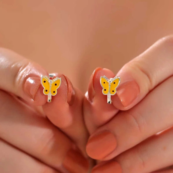 Gümüş Sarı Kelebek Çocuk Küpesi  SL6108 - Resim 2