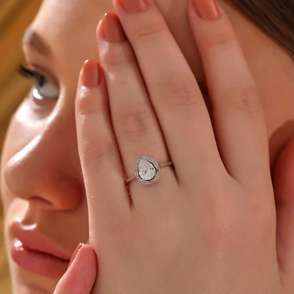 Gümüş Damla Zirkon Taşlı Kadın Yüzük SL6216 - Resim 4