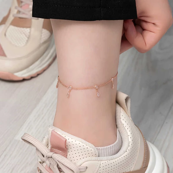 Gümüş Rose Damla Zirkon Taşlı Halhal SL6078 - 2