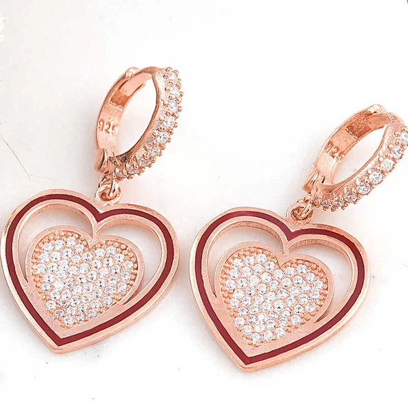 ​Gümüş Rose Sallantılı Kalp Kadın Küpe SL6183 ürün görseli