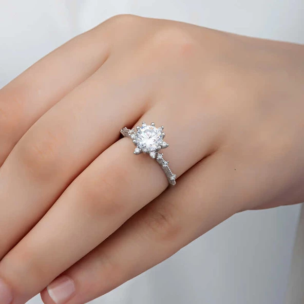 ​Gümüş Çiçek Desenli Kadın Yüzük SL6154 - Resim 3