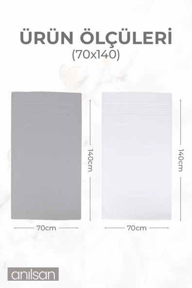 6'lı Greek Gri-Beyaz Banyo Havlusu - 70x140 Cm, 490 Gr, %100pamuk, Spa Ve Otel Havlusu - 2