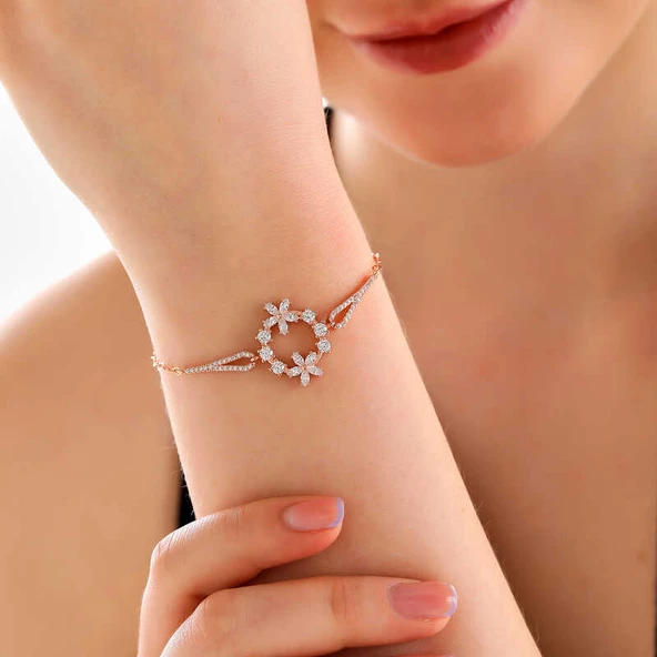 Gümüş Rose Beyaz Çiçek Kadın Bileklik SL6005