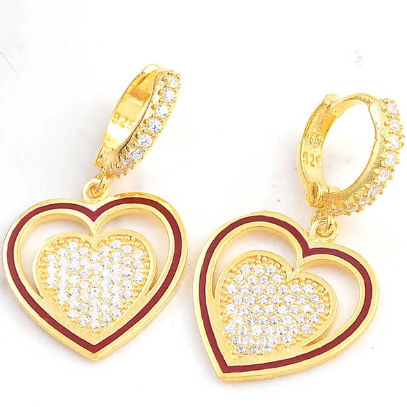 ​Gümüş Gold Sallantılı Kalp Kadın Küpe SL6182 - 1