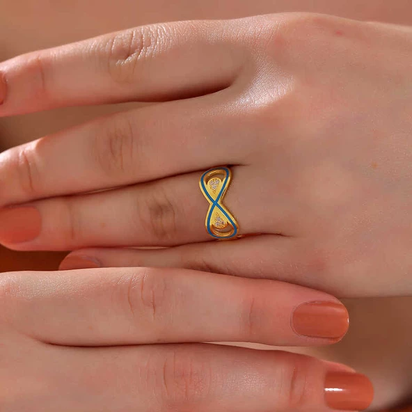 Gümüş Gold Zirkon Taşlı Sonsuzluk Kadın Yüzük  SL6184 - Resim 2