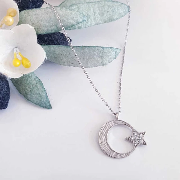 Gümüş Ay Yıldız Kadın Kolye SL5740 ürün görseli 1