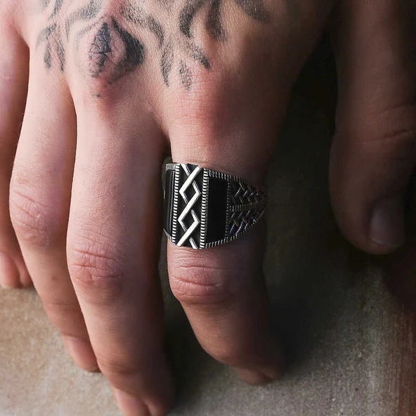 Gümüş OniksTaşlı Erkek Yüzük SL5780 - Resim 4