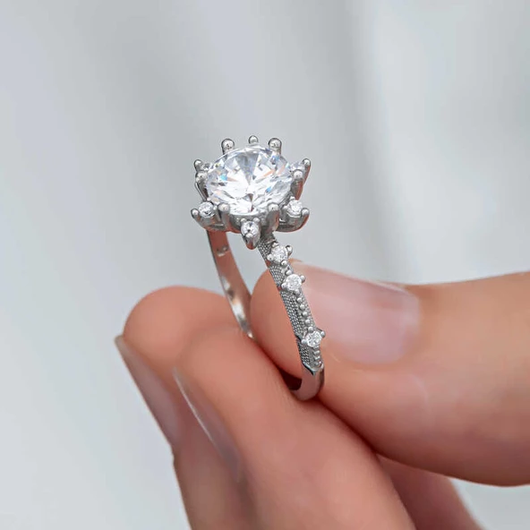 ​Gümüş Çiçek Desenli Kadın Yüzük SL6154 - Resim 6