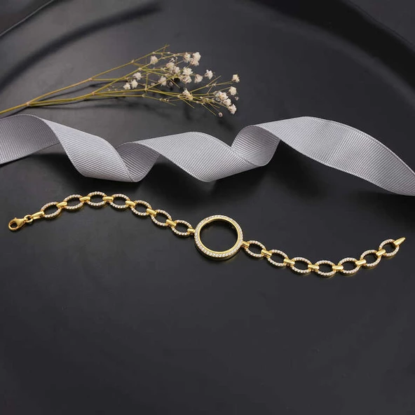 Gümüş Çeyrek Takılabilen Altın Kaplama Kadın Bileklik  SL6235 - Resim 2