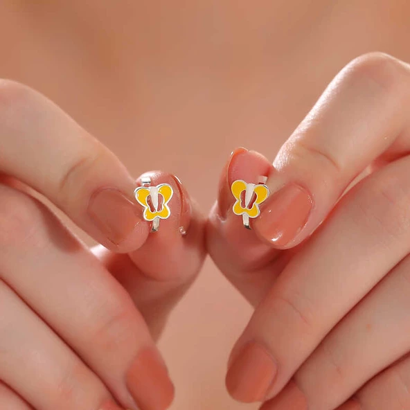 Gümüş Sarı Kelebek Çocuk Küpesi  SL6110 - Resim 2