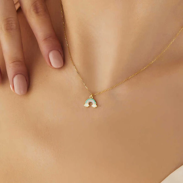 Gümüş Gold Gökkuşağı Kadın Kolye SL5775 - Resim 6