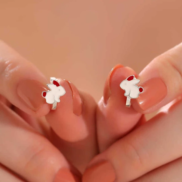 Gümüş Tavşan Çocuk Küpesi  SL6106 - Resim 2