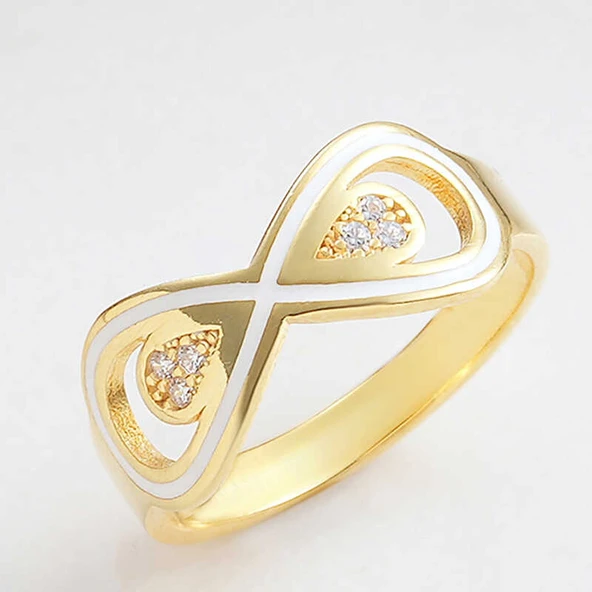 Gümüş Gold Zirkon Taşlı Sonsuzluk Kadın Yüzük  SL6186 - Resim 3