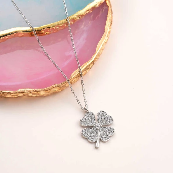 Gümüş Dört Yapraklı Yonca Kadın Kolye  SL5968 - Resim 2