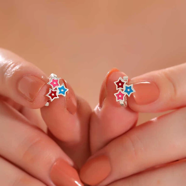 Gümüş Renkli Üç Yıldız Çocuk Küpesi SL6143 - Resim 2