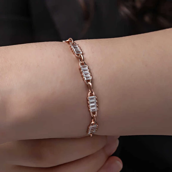 Gümüş Rose Baget Taşlı Kadın Bileklik SL6064 - 2