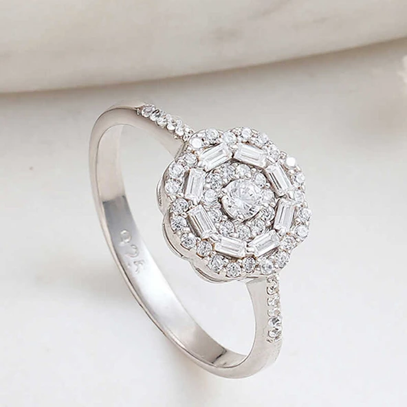 Gümüş Zirkon Taşlı Çiçek Kadın Yüzük SL6226 - Resim 5