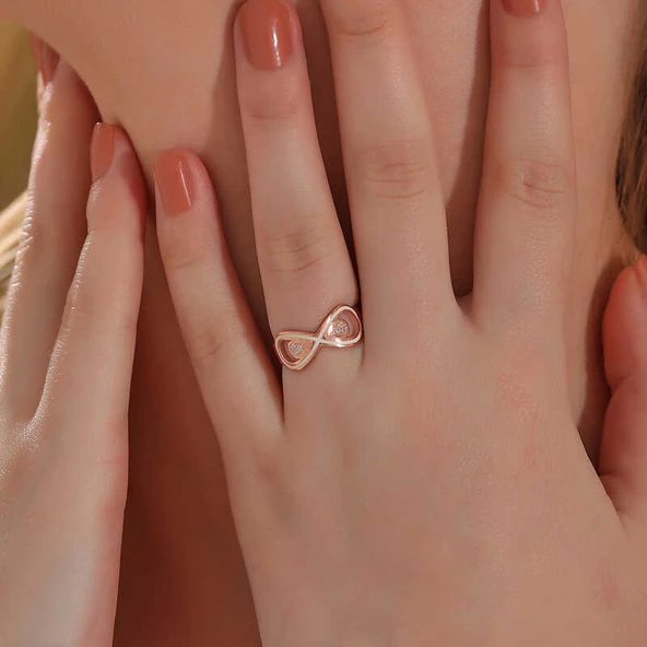 Gümüş Rose Zirkon Taşlı Sonsuzluk Kadın Yüzük  SL6188 - Resim 4