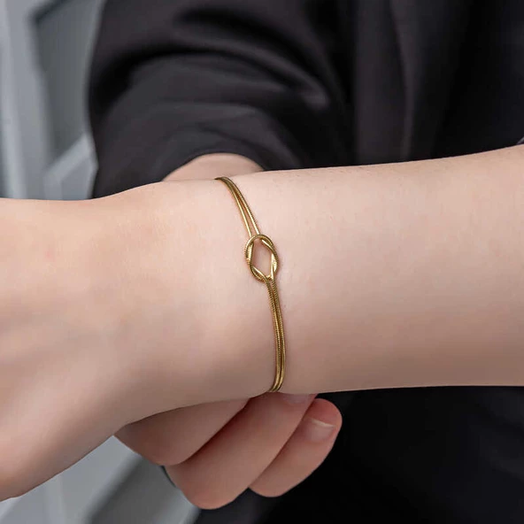 Gümüş Gold Aşk Düğüm Kadın Bileklik SL6060 - 2