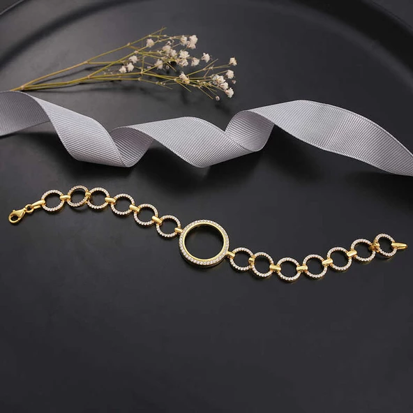 Gümüş Çeyrek Takılabilen Altın Kaplama Kadın Bileklik  SL6234 - Resim 2