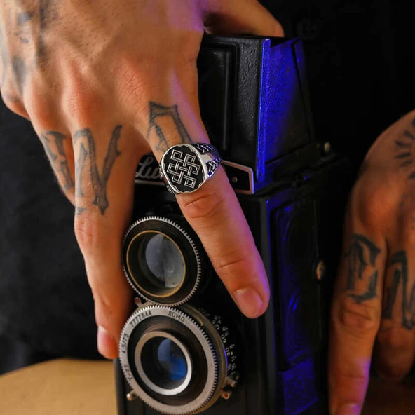 Gümüş Desenli Erkek Yüzük  SL5960 - Resim 5