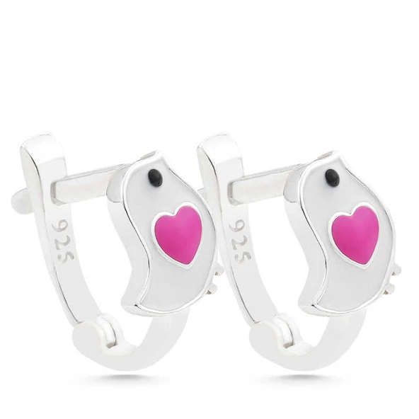 Gümüş Kalpli Kuş Çocuk Küpesi SL5922 ürün görseli