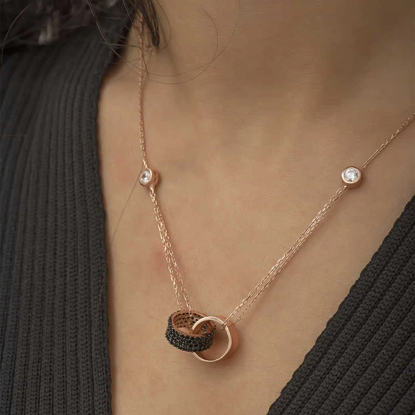 Gümüş Rose İç İçe Geçmiş Halka Kolye SL5924 - 2