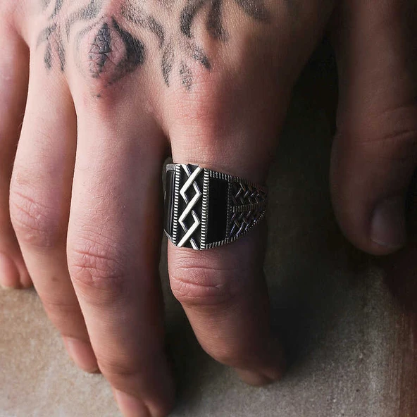 Gümüş OniksTaşlı Erkek Yüzük SL5780 - Resim 2