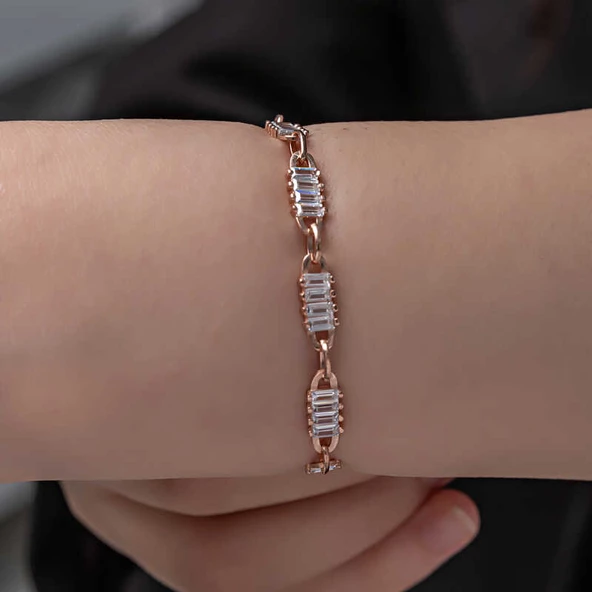 Gümüş Rose Baget Taşlı Kadın Bileklik SL6064 - 3