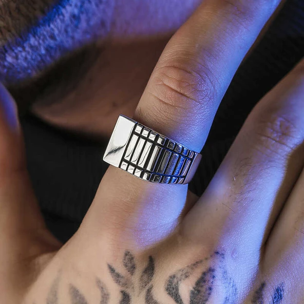 Gümüş Desenli Erkek Yüzük  SL5781 - Resim 4