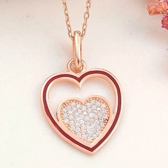 Gümüş Rose Kalp Kadın Kolye SL6151 - Resim 3