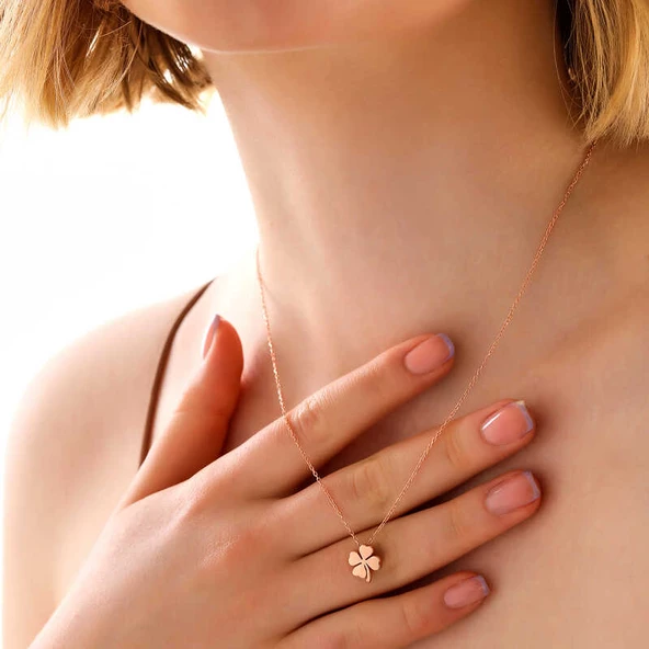 Gümüş Rose Dört Yapraklı Yonca Kadın Kolye  SL6018 - Resim 2