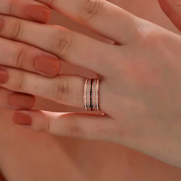 Gümüş Rose Zirkon Taşlı Kadın Yüzük  SL6202 - Resim 2