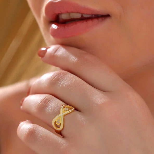 Gümüş Gold Zirkon Taşlı Sonsuzluk Kadın Yüzük  SL6186 - Resim 2