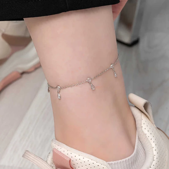 Gümüş Damla Zirkon Taşlı Halhal SL6079