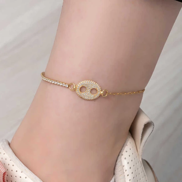 Gümüş Gold Gemici Figürlü Halhal  SL6087