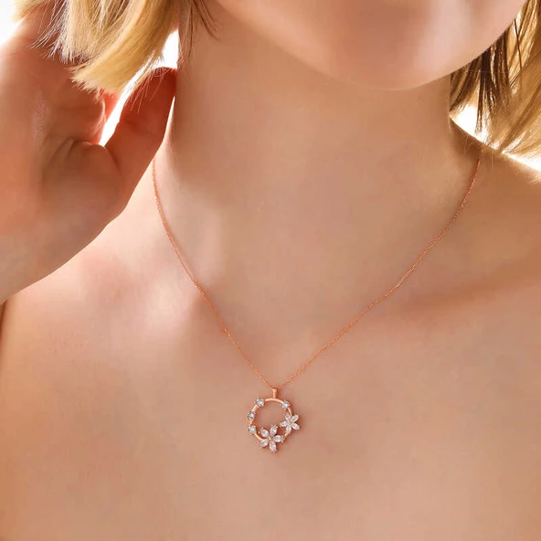 Gümüş Rose Beyaz Çiçek KadIn Kolye SL5992 - Resim 2