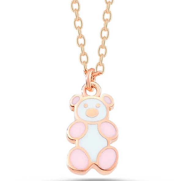 Gümüş Rose Renkli Ayıcık Kadın Kolye SL5776 - 5