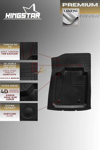 X-Vega Renault Clio 4 Universal 4D Havuzlu Profesyonel Paspas Siyah - 5