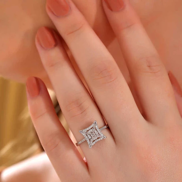 Gümüş Kare Zirkon Taşlı Kadın Yüzük  SL6223 - Resim 2