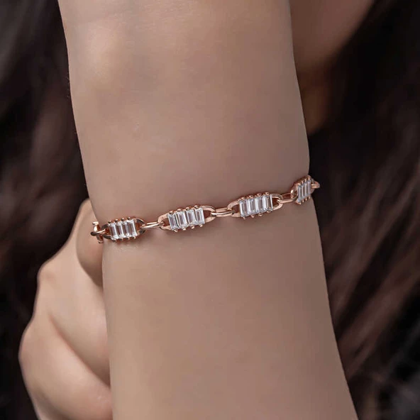 Gümüş Rose Baget Taşlı Kadın Bileklik SL6064 - 1