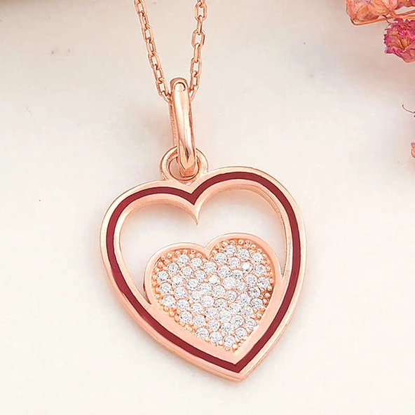 Gümüş Rose Kalp Kadın Kolye SL6151 ürün görseli